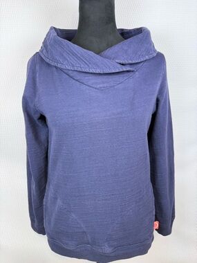 Joules Women's Navy Blue Cozy Cowl Neck Sweatshirt Sz 4 Pockets Nautical Preppy